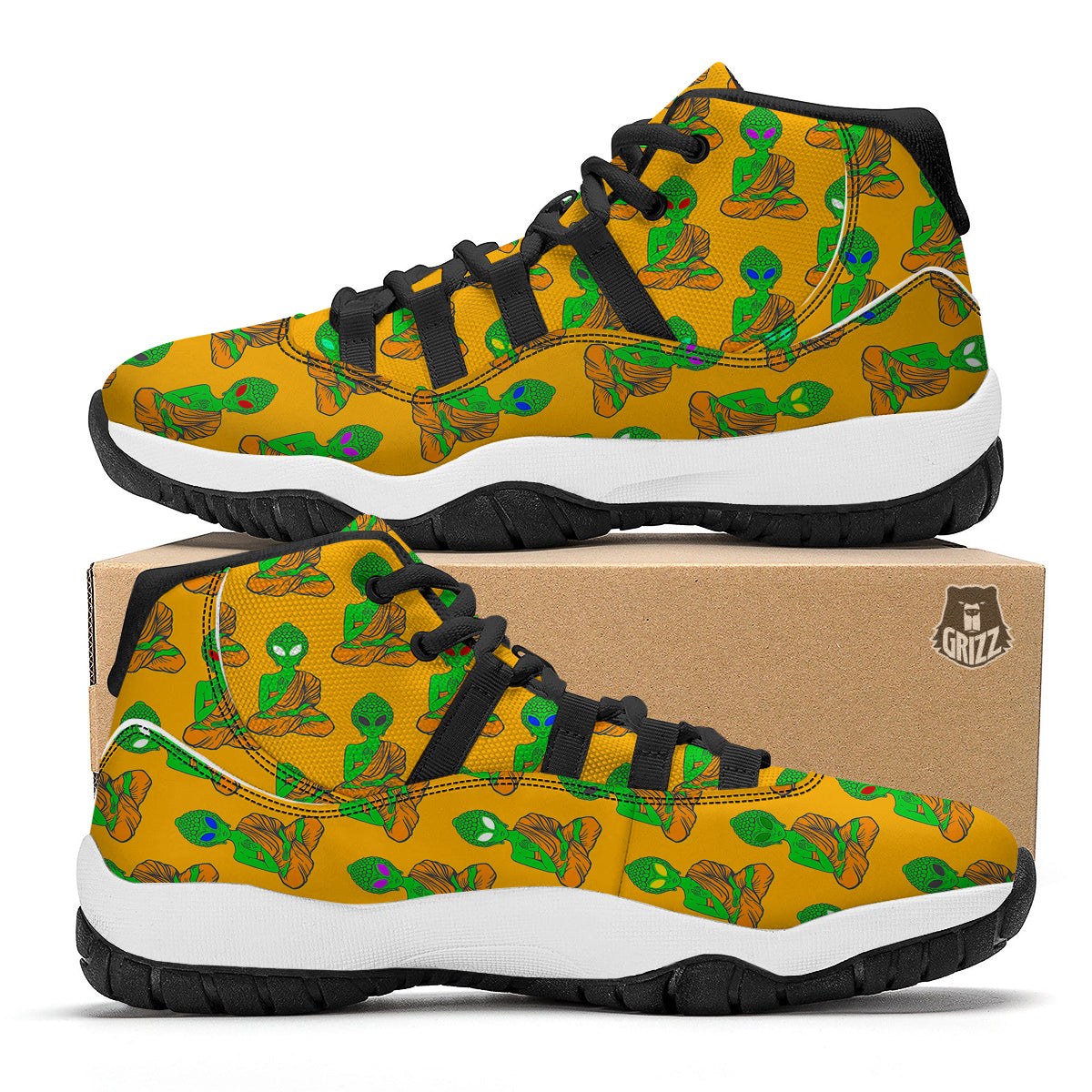 Buddha Alien Psychedelic Print Pattern Black Bball Shoes-grizzshop