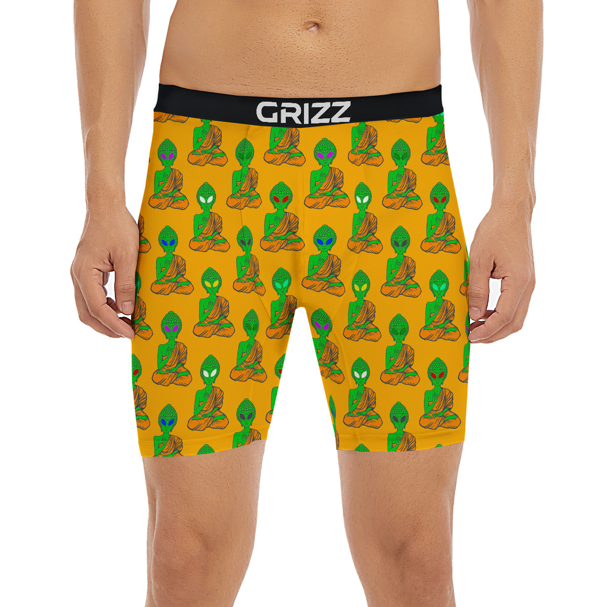 Buddha Alien Psychedelic Print Pattern Boxer Briefs-grizzshop