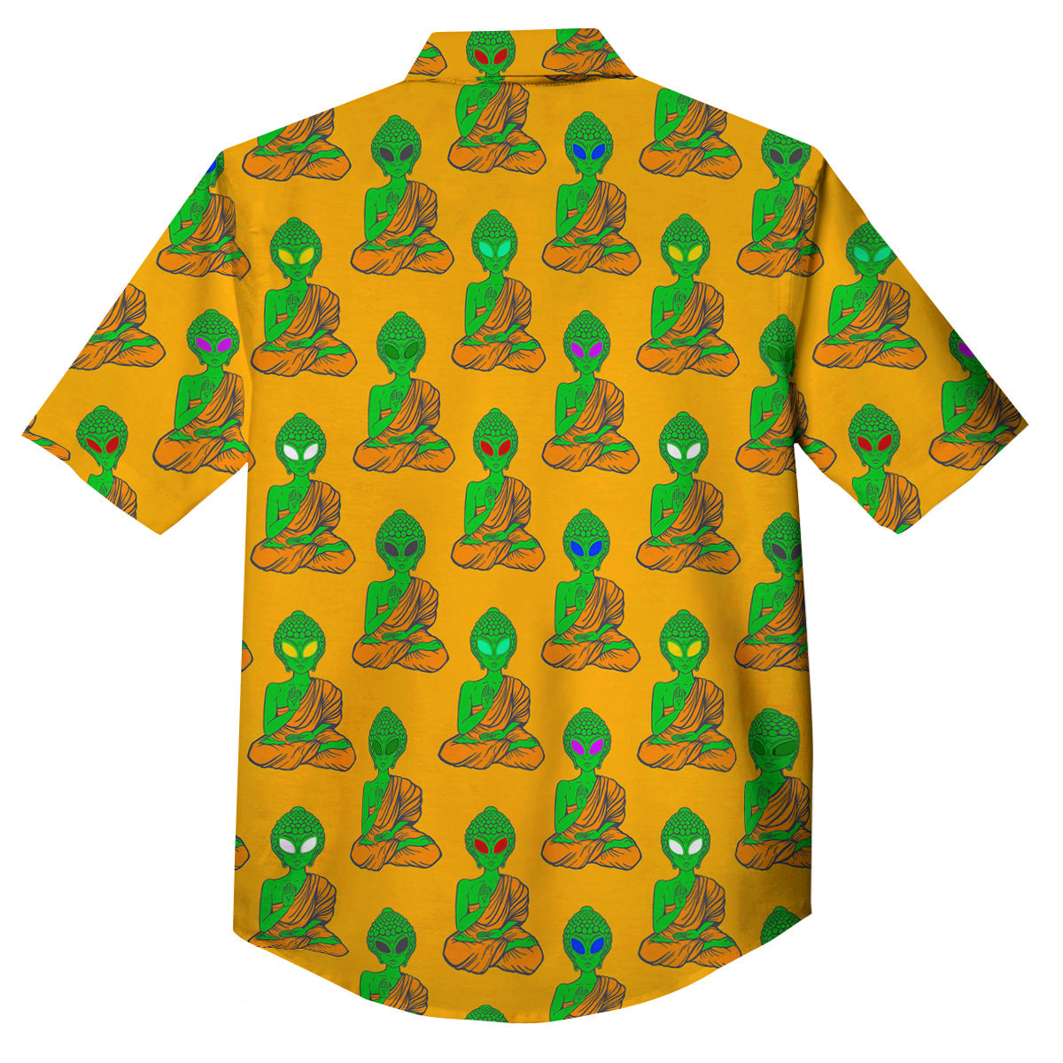 Buddha Alien Psychedelic Print Pattern Button Up Shirt-grizzshop