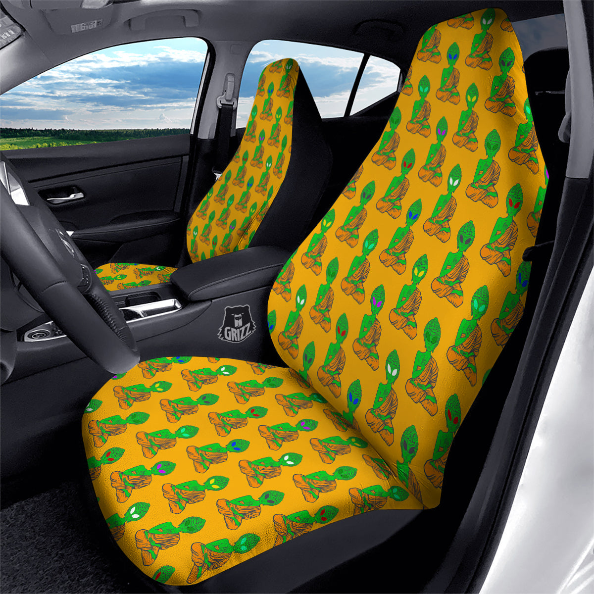 Buddha Alien Psychedelic Print Pattern Car Seat Covers-grizzshop