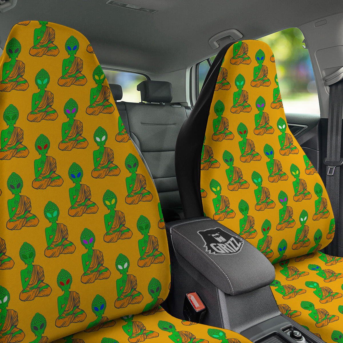 Buddha Alien Psychedelic Print Pattern Car Seat Covers-grizzshop