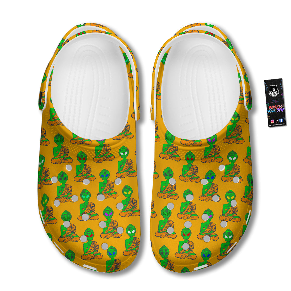 Buddha Alien Psychedelic Print Pattern Clog-grizzshop