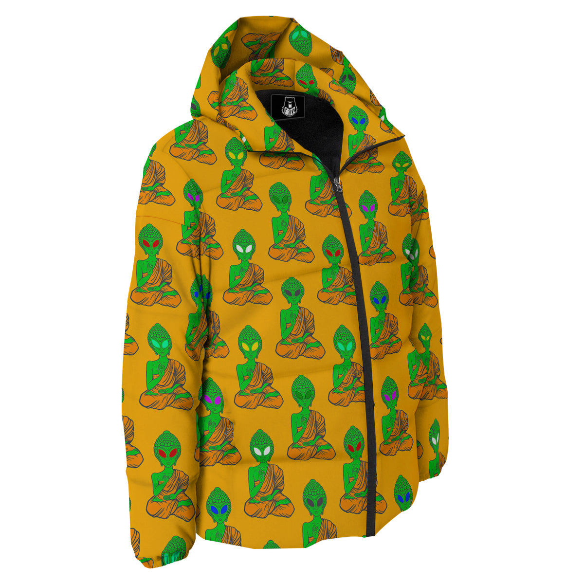 Buddha Alien Psychedelic Print Pattern Down Jacket-grizzshop