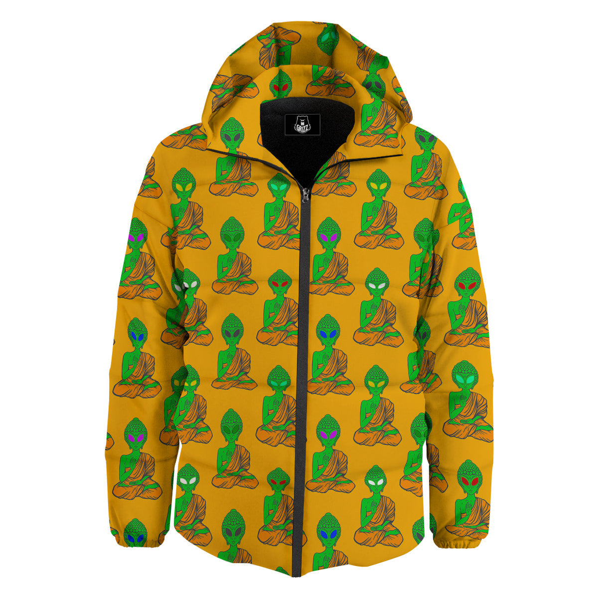 Buddha Alien Psychedelic Print Pattern Down Jacket-grizzshop