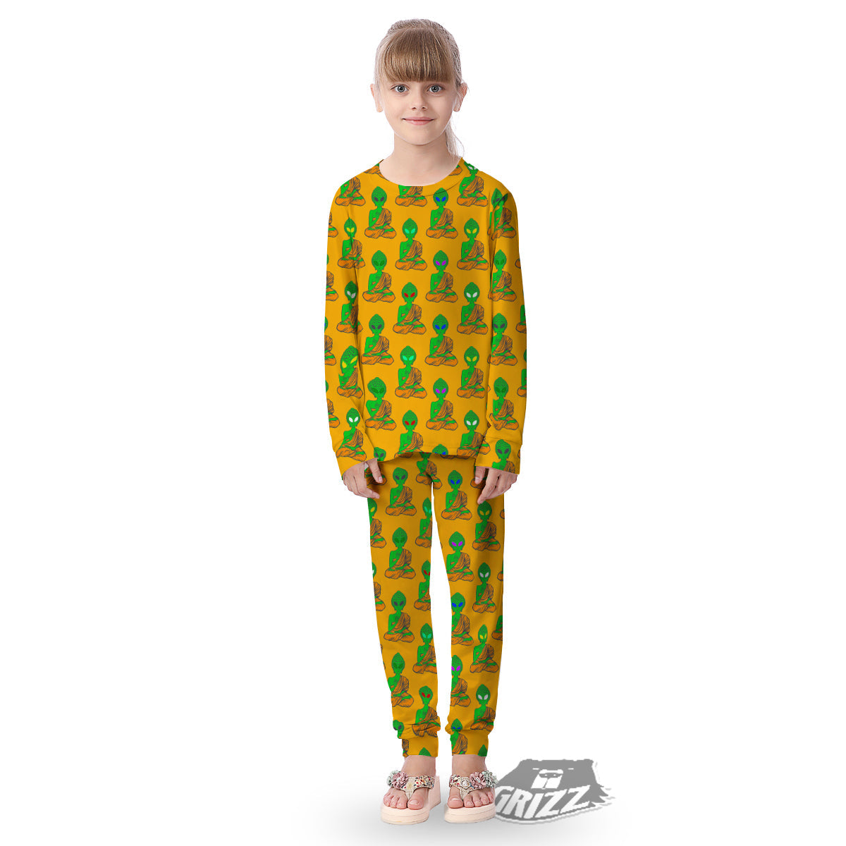 Buddha Alien Psychedelic Print Pattern Kid's Pajamas-grizzshop