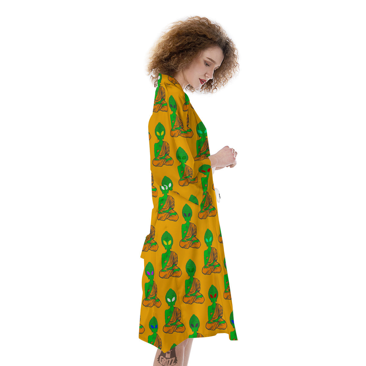 Buddha Alien Psychedelic Print Pattern Kimono-grizzshop