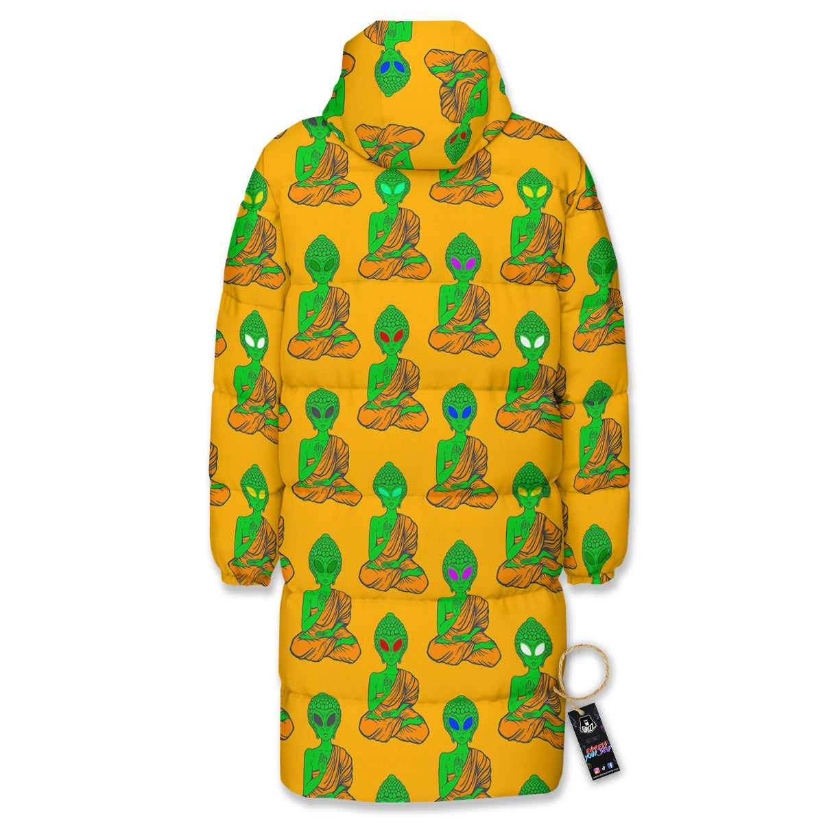 Buddha Alien Psychedelic Print Pattern Long Down Jacket-grizzshop