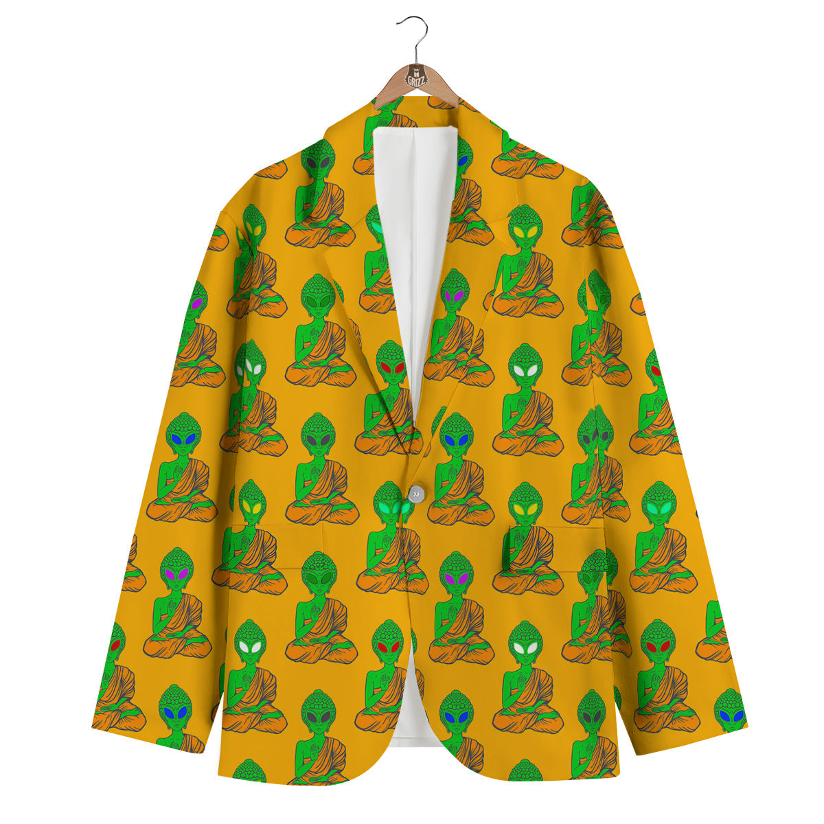 Buddha Alien Psychedelic Print Pattern Men's Blazer-grizzshop