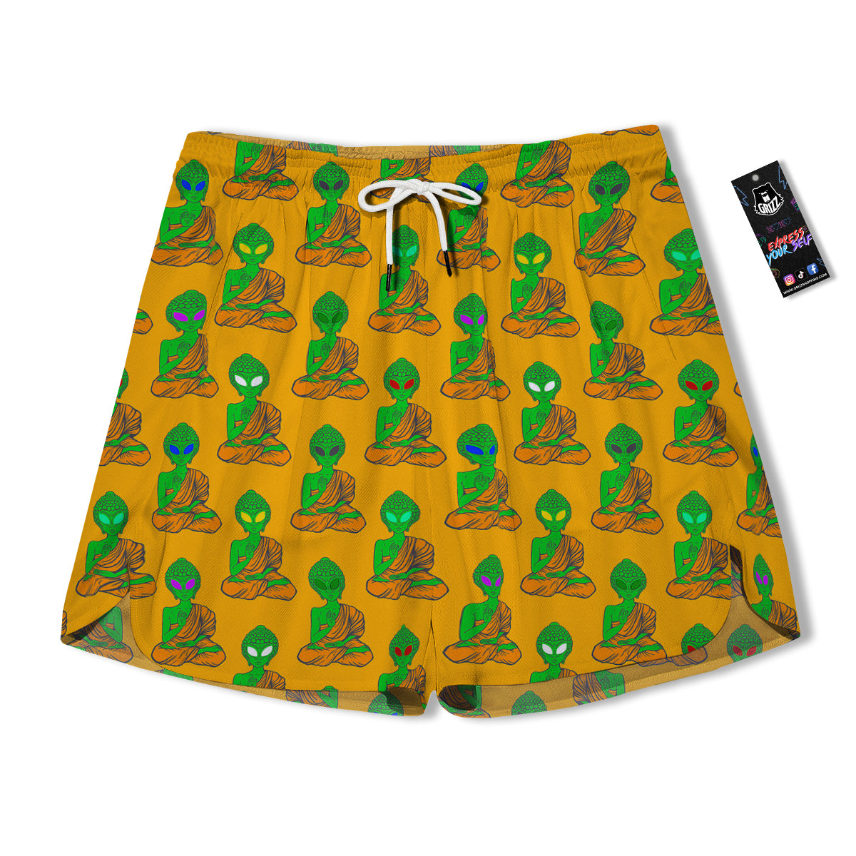 Buddha Alien Psychedelic Print Pattern Men's Running Shorts-grizzshop