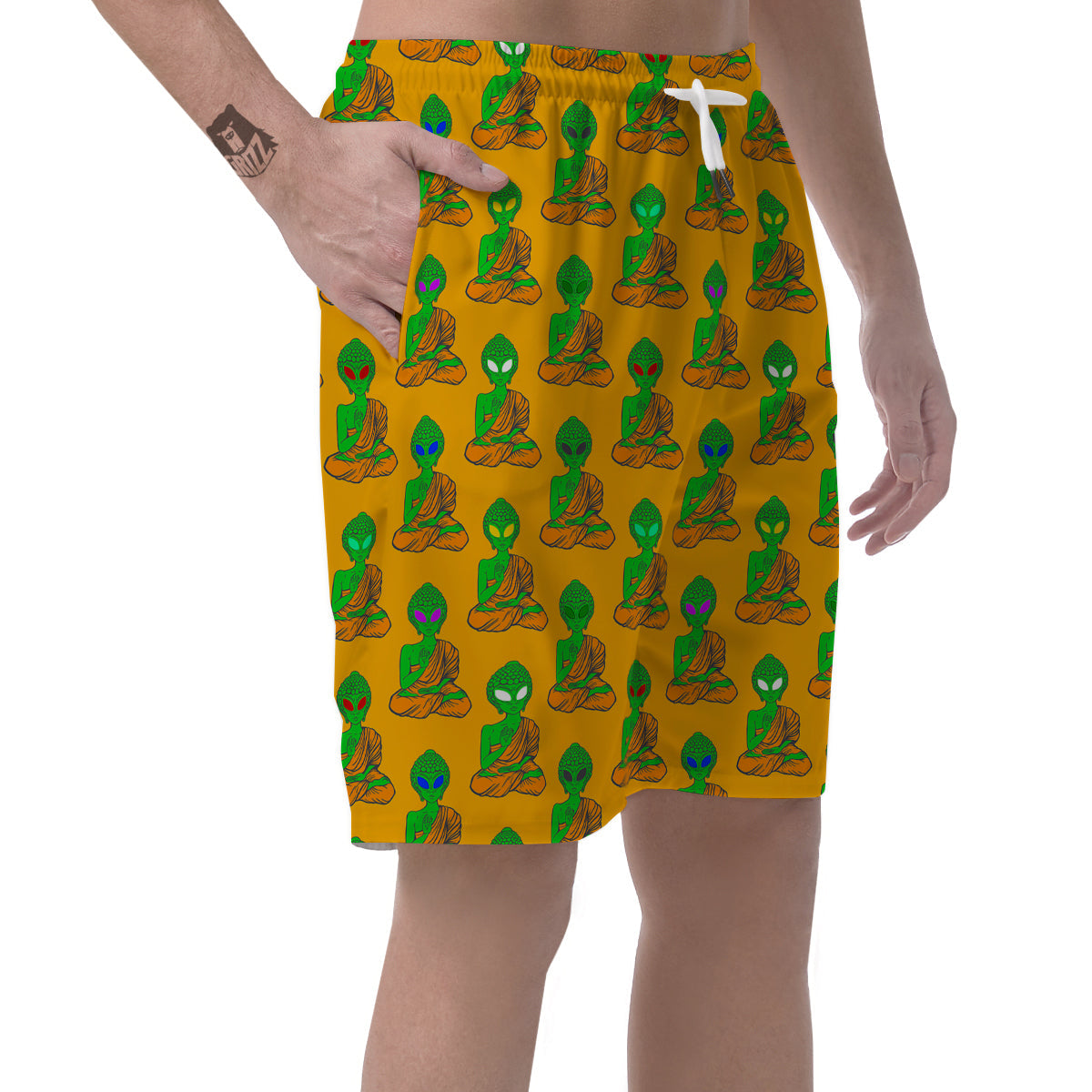 Buddha Alien Psychedelic Print Pattern Men's Shorts-grizzshop
