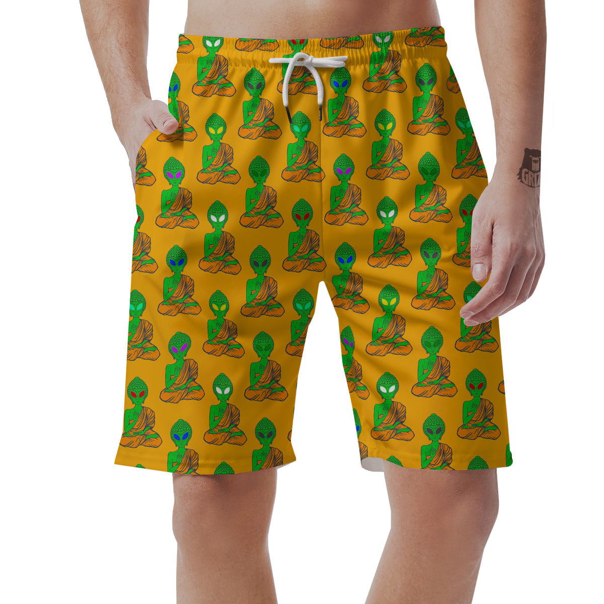 Buddha Alien Psychedelic Print Pattern Men's Shorts-grizzshop