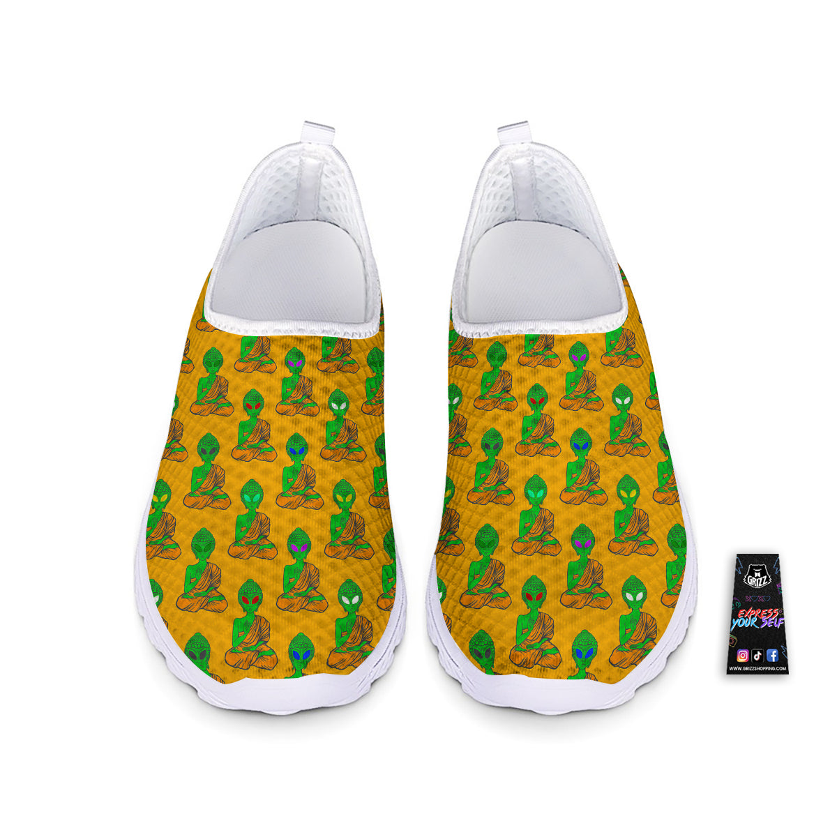 Buddha Alien Psychedelic Print Pattern Nurse Shoes-grizzshop