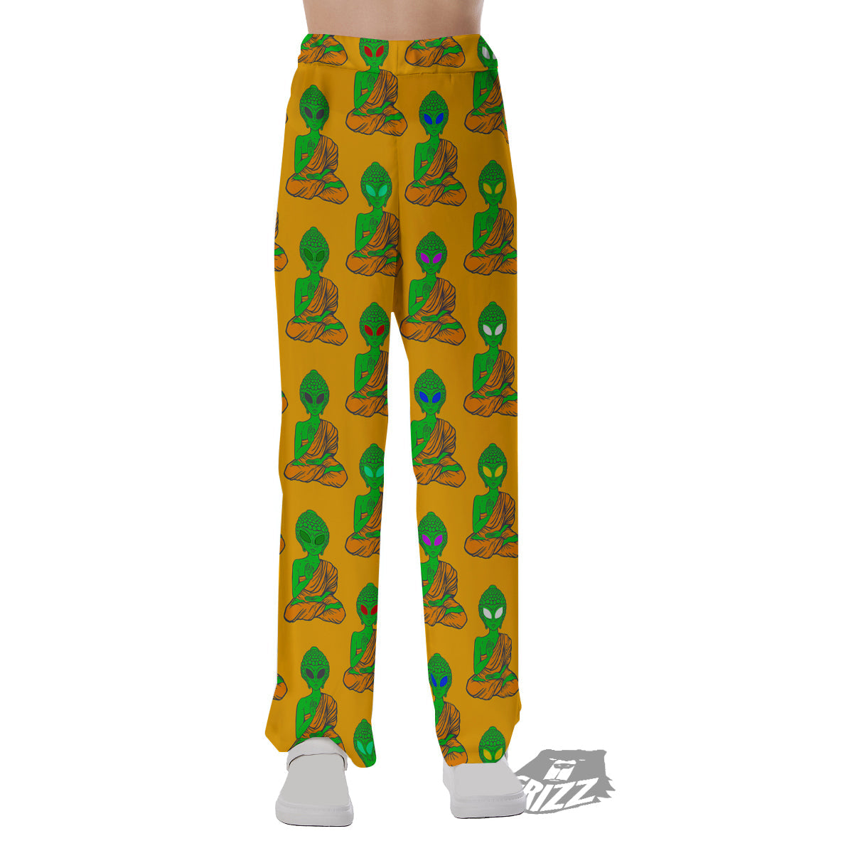 Buddha Alien Psychedelic Print Pattern Pajama Pants-grizzshop
