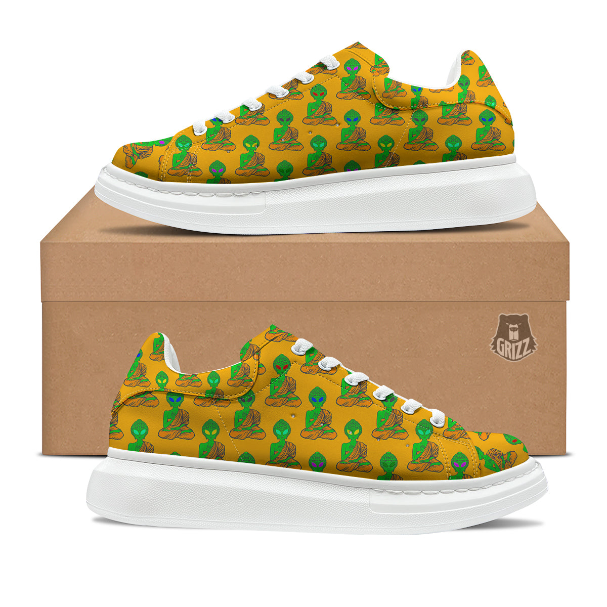 Buddha Alien Psychedelic Print Pattern Platform Shoes-grizzshop