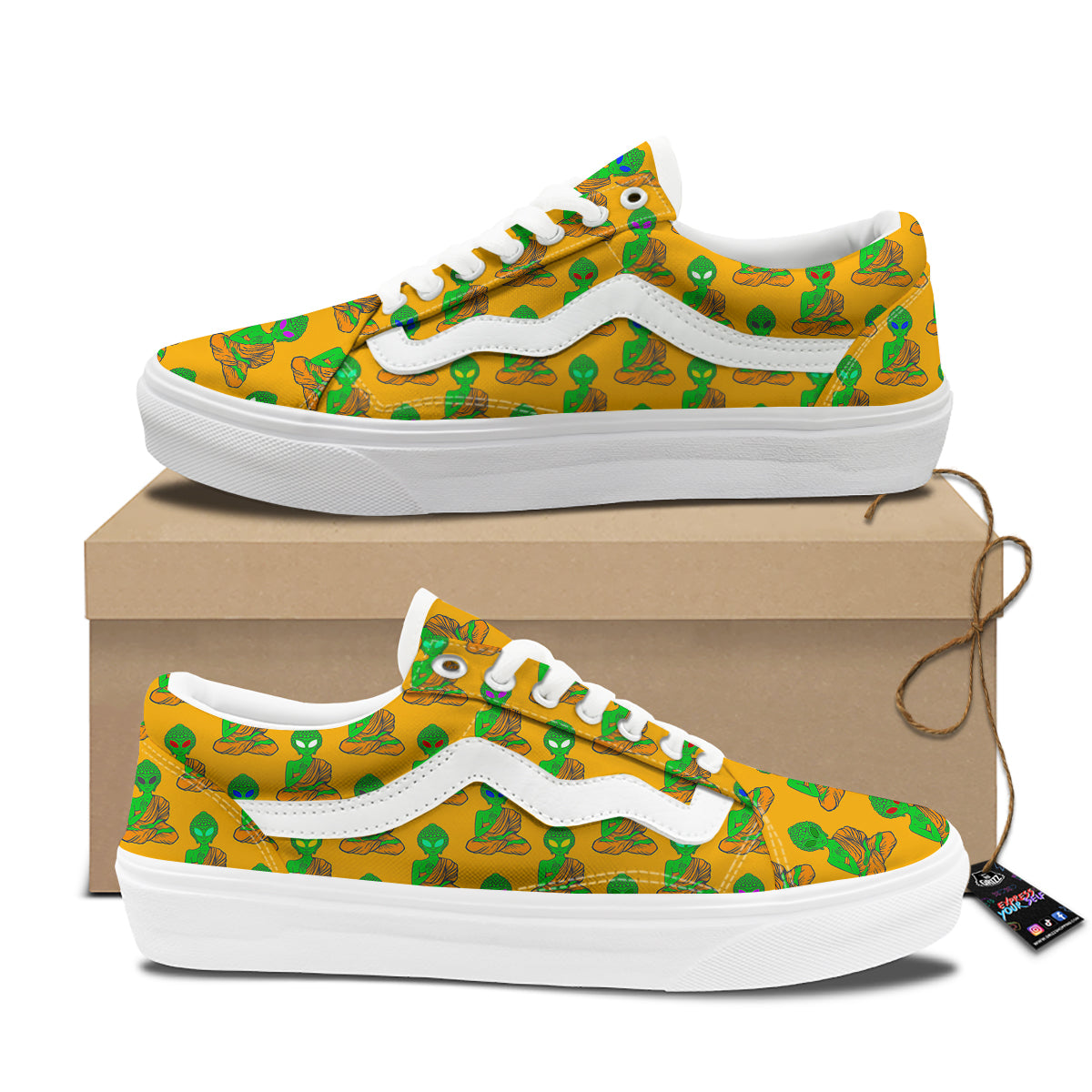 Buddha Alien Psychedelic Print Pattern Skate Shoes-grizzshop