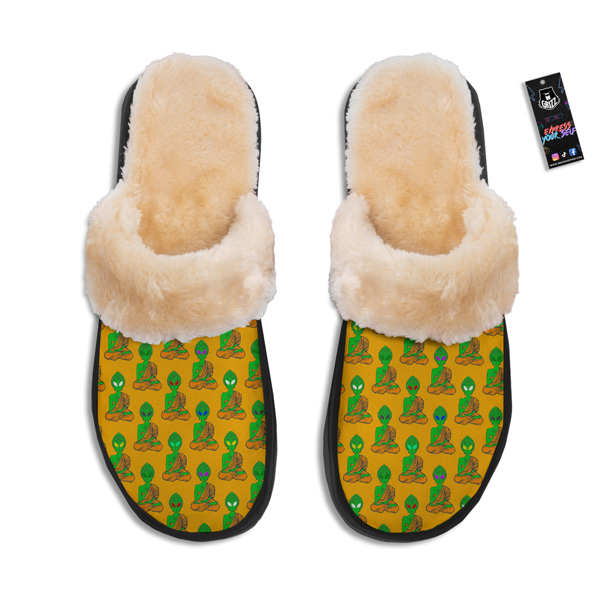 Buddha Alien Psychedelic Print Pattern Slippers-grizzshop