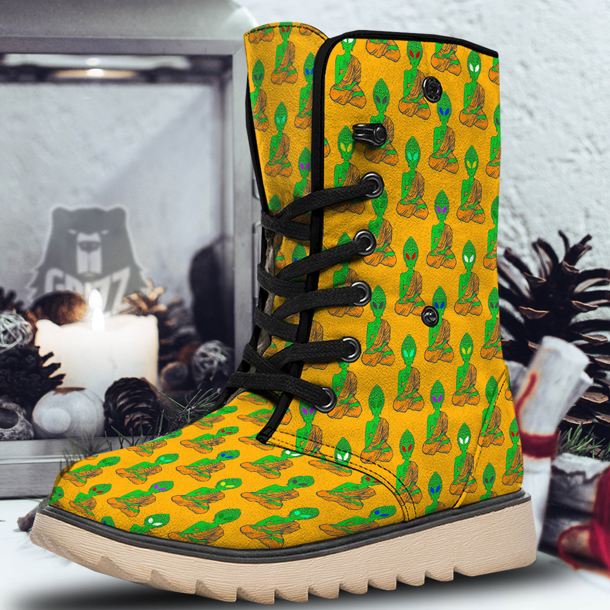 Buddha Alien Psychedelic Print Pattern Snow Boots-grizzshop