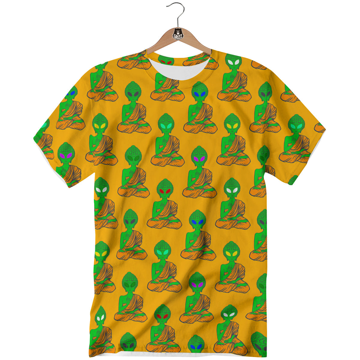 Buddha Alien Psychedelic Print Pattern T-Shirt-grizzshop