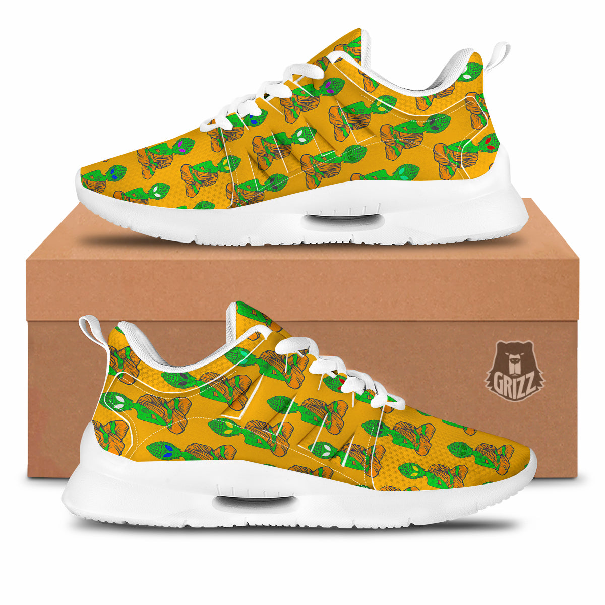 Buddha Alien Psychedelic Print Pattern Tennis Shoes-grizzshop