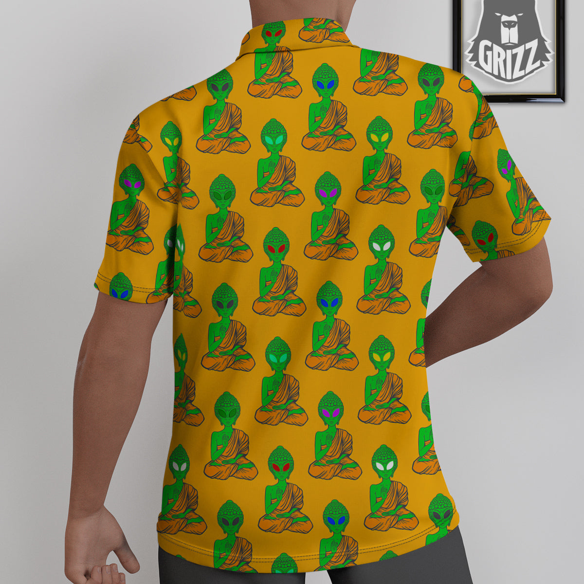 Buddha Alien Psychedelic Print Pattern Untucked Shirts-grizzshop