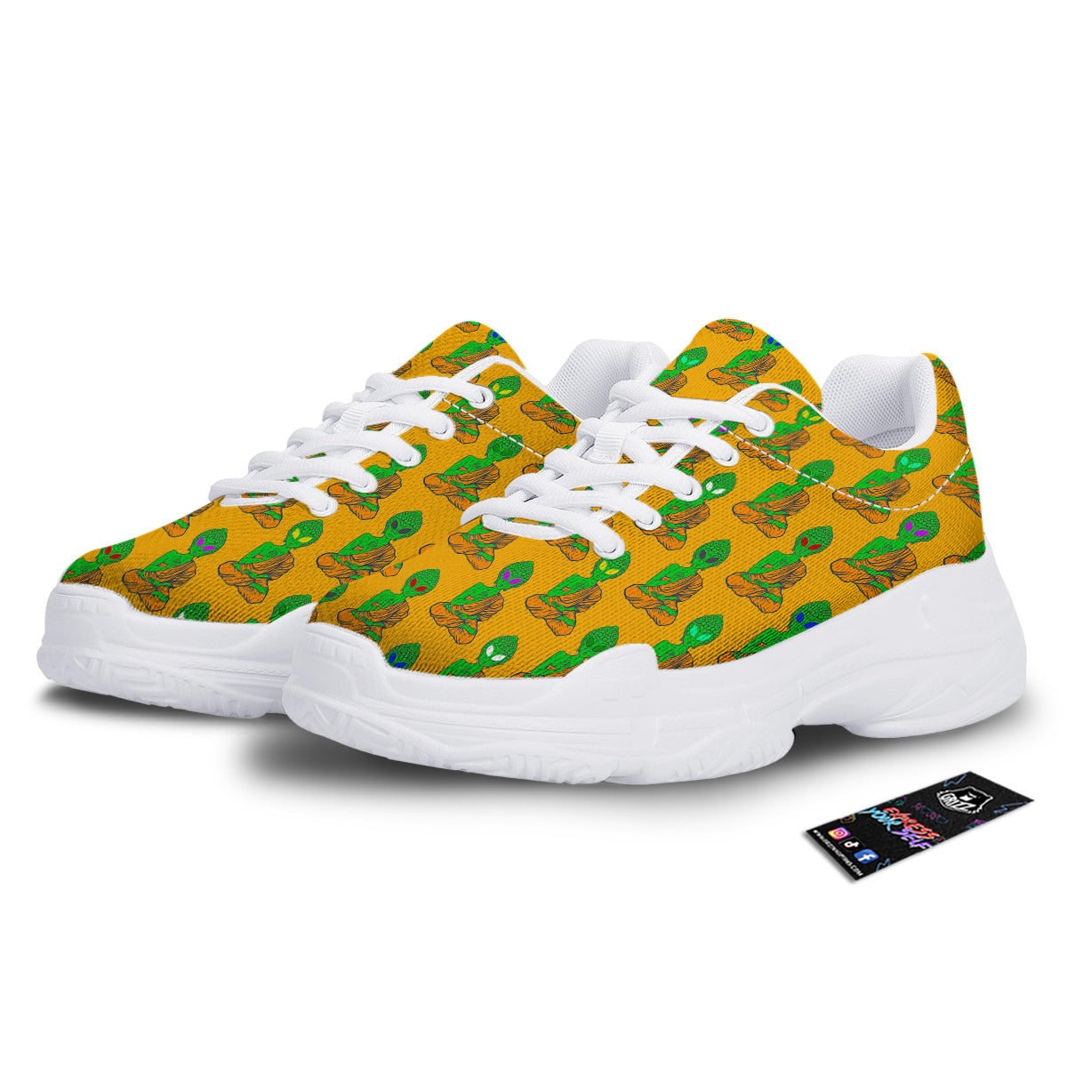 Buddha Alien Psychedelic Print Pattern White Chunky Shoes-grizzshop