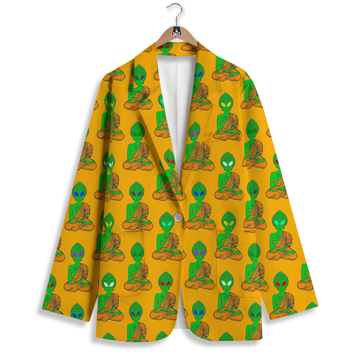 Buddha Alien Psychedelic Print Pattern Women's Blazer-grizzshop