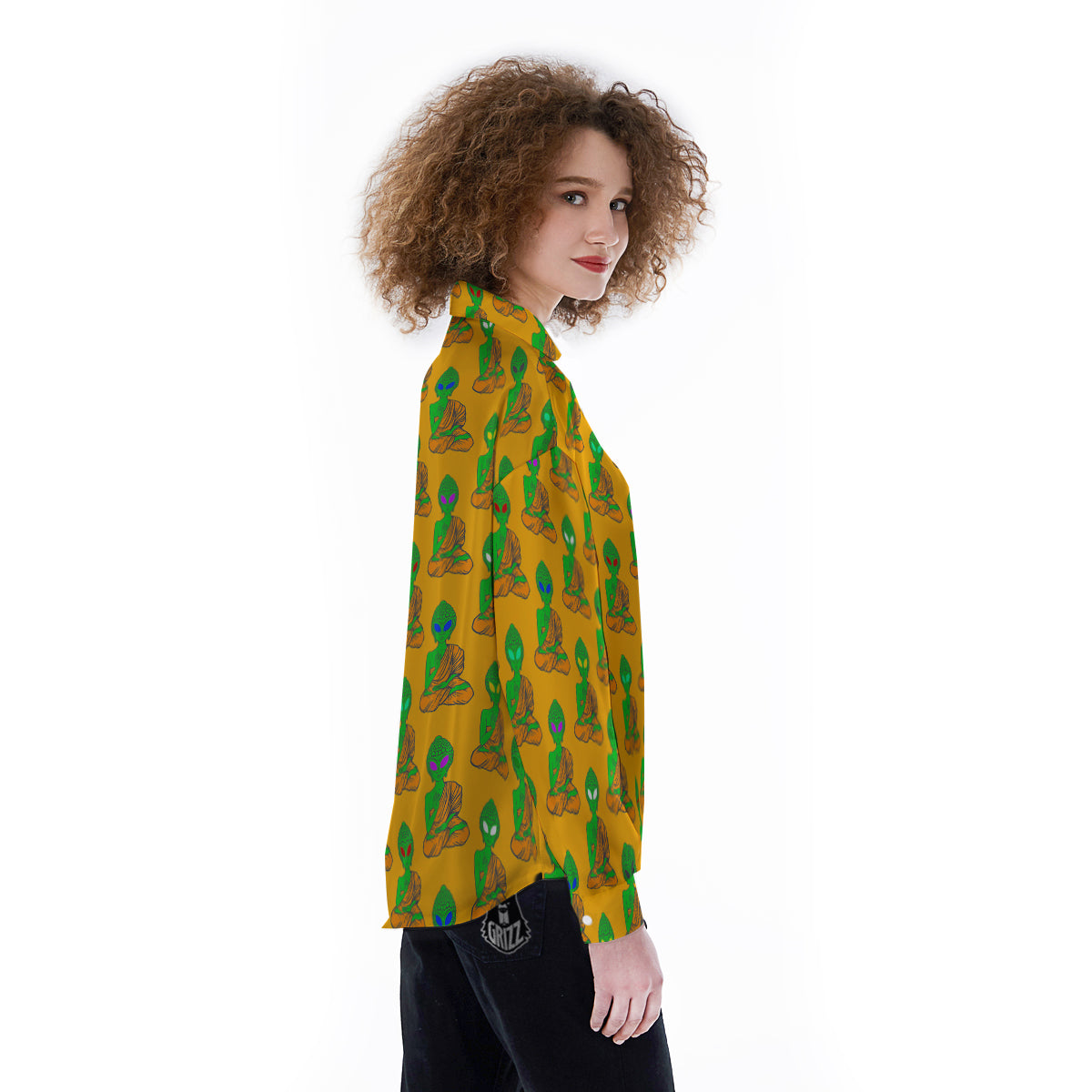 Buddha Alien Psychedelic Print Pattern Women's Long Sleeve Shirts-grizzshop