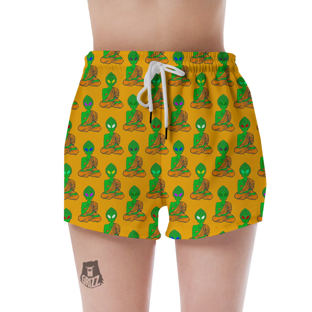 Buddha Alien Psychedelic Print Pattern Women's Shorts-grizzshop