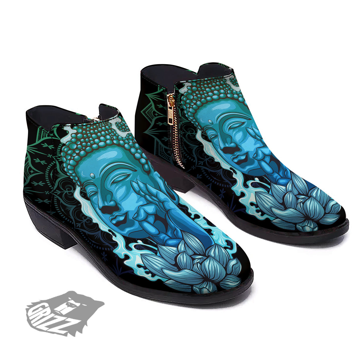Buddha Blue Print Ankle Boots-grizzshop