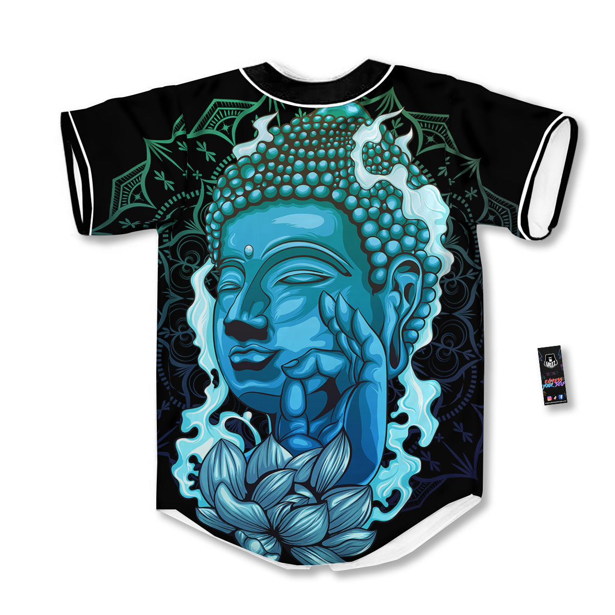 Buddha Blue Print Baseball Jersey-grizzshop