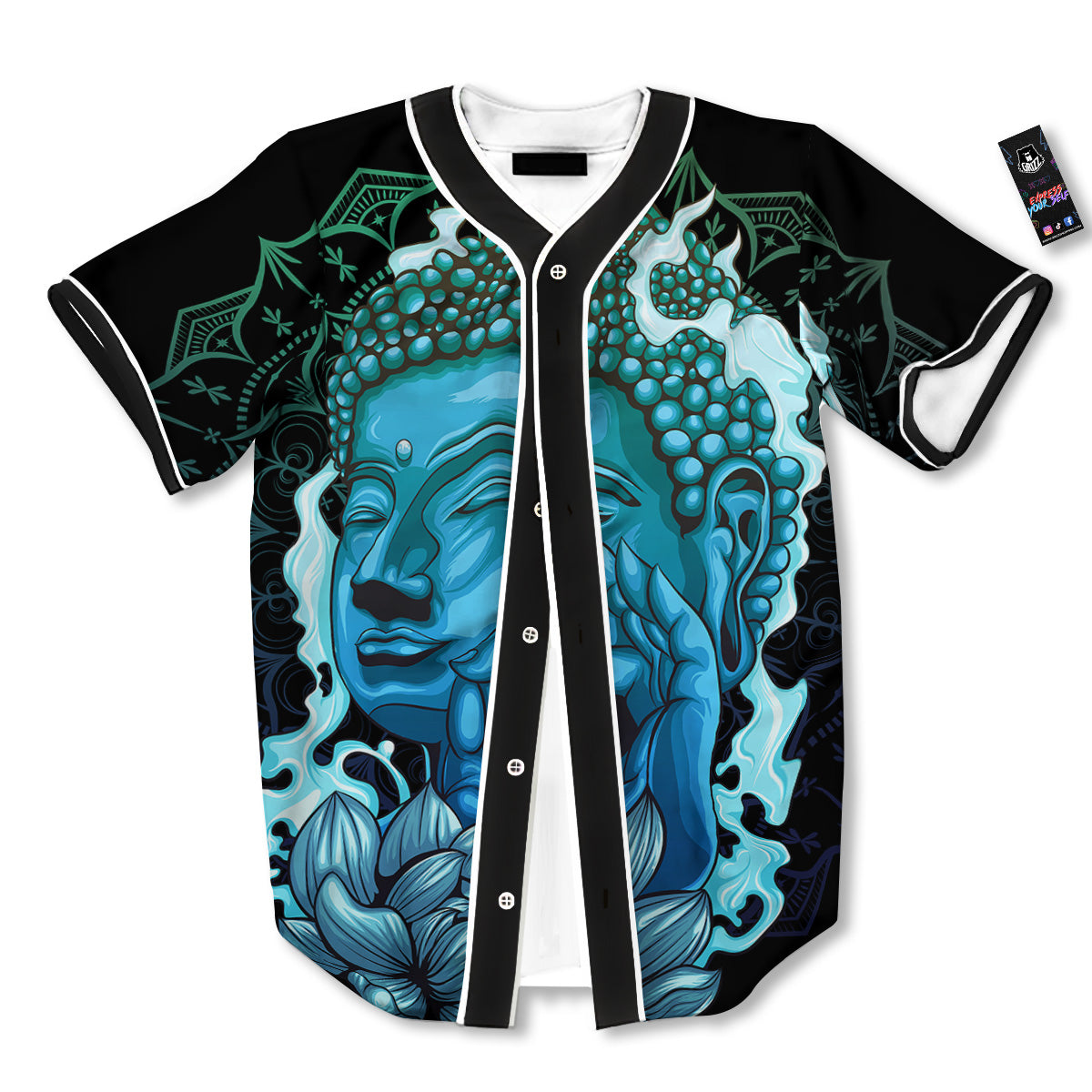 Buddha Blue Print Baseball Jersey-grizzshop