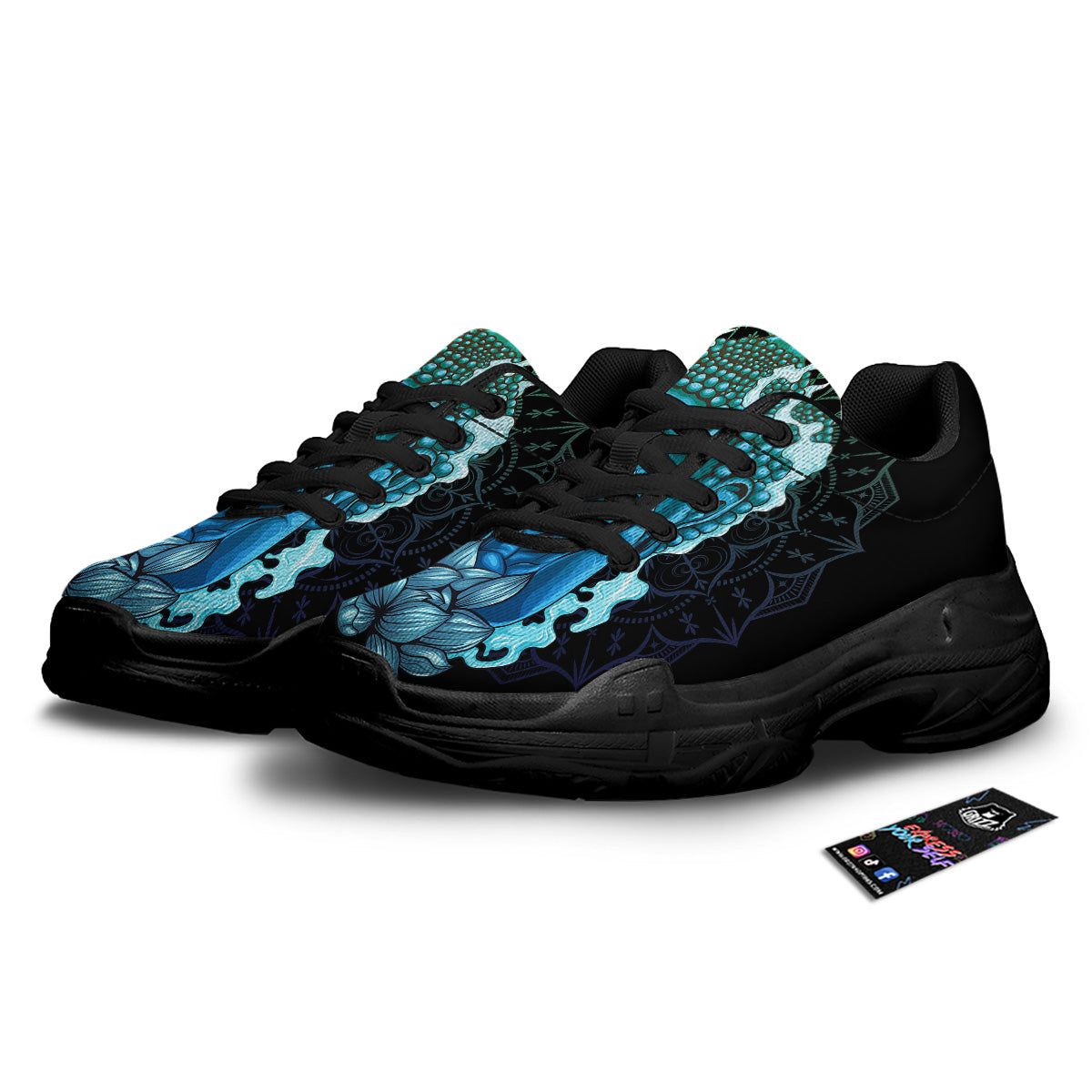 Buddha Blue Print Black Chunky Shoes-grizzshop