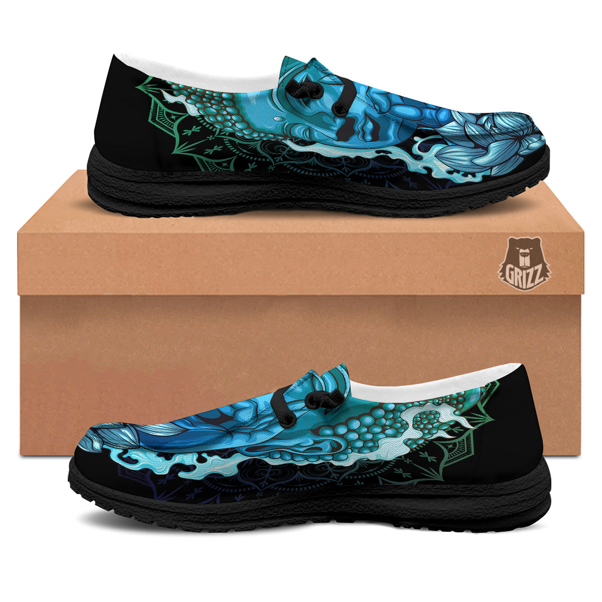 Buddha Blue Print Black Loafers-grizzshop