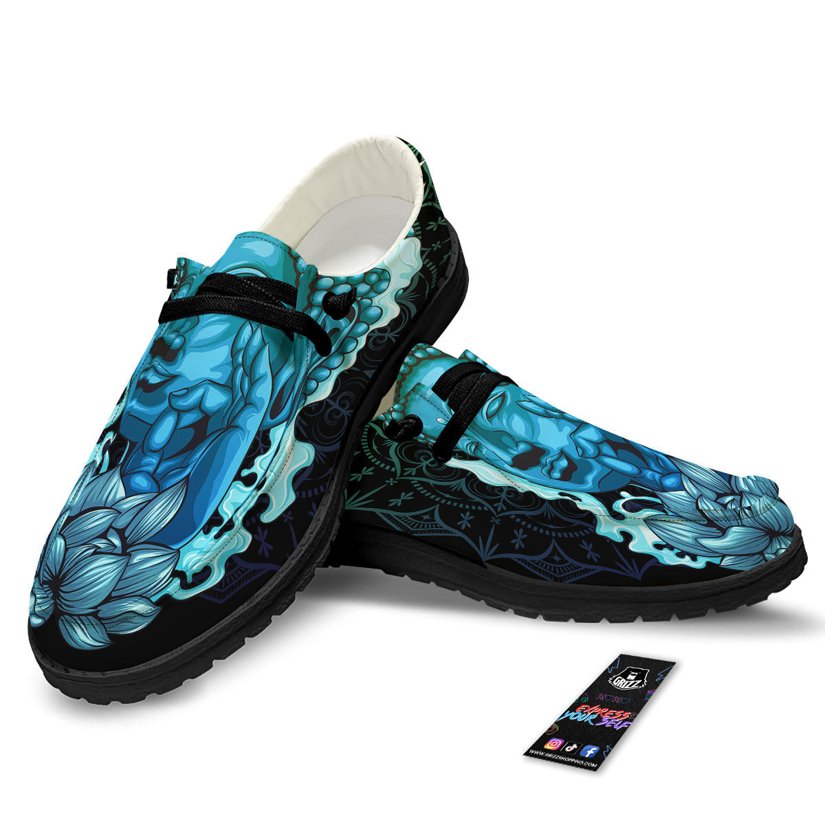 Buddha Blue Print Black Loafers-grizzshop