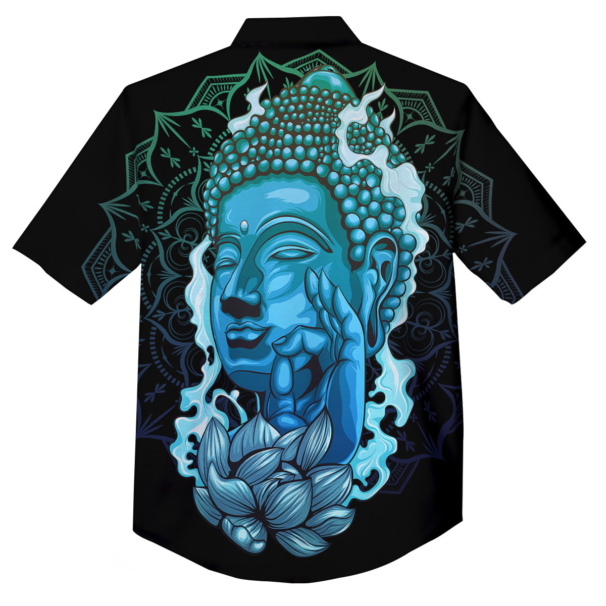 Buddha Blue Print Button Up Shirt-grizzshop