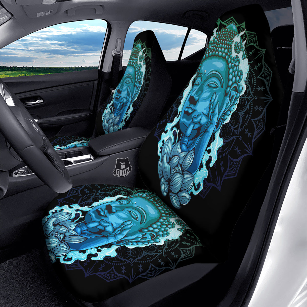 Buddha Blue Print Car Seat Covers-grizzshop