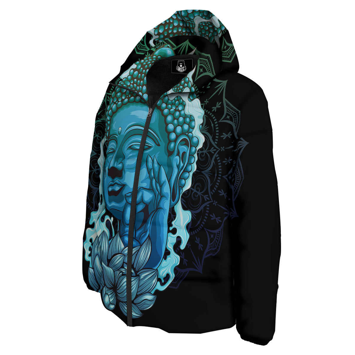 Buddha Blue Print Down Jacket-grizzshop
