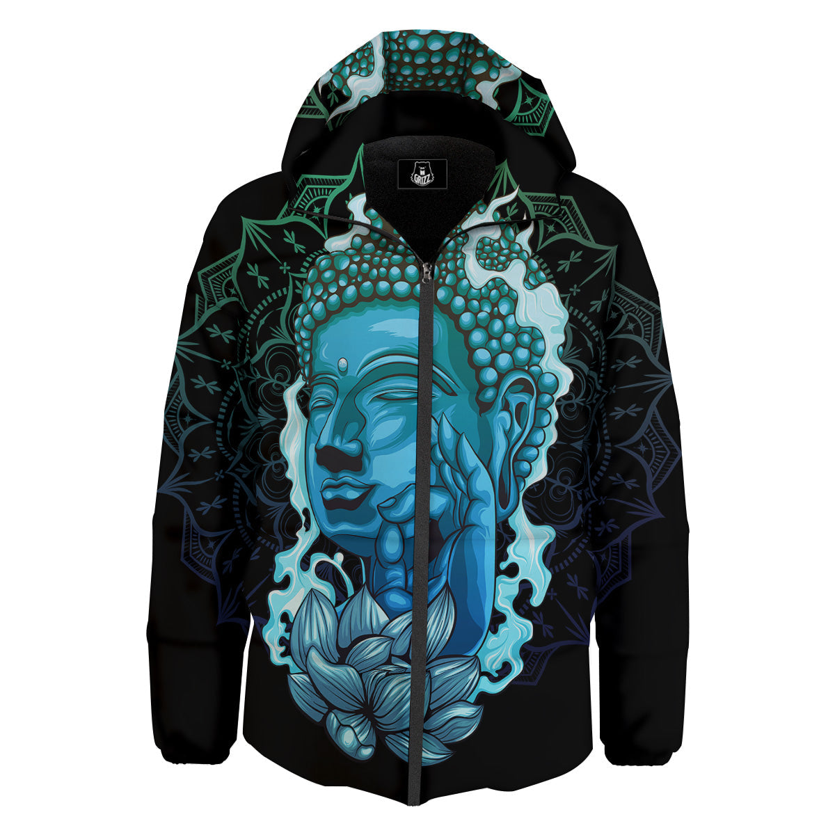 Buddha Blue Print Down Jacket-grizzshop