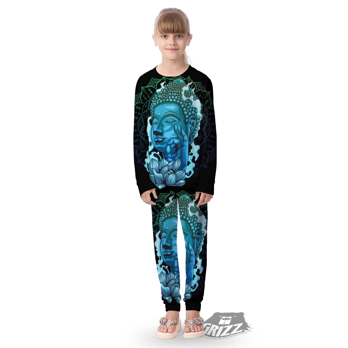 Buddha Blue Print Kid's Pajamas-grizzshop