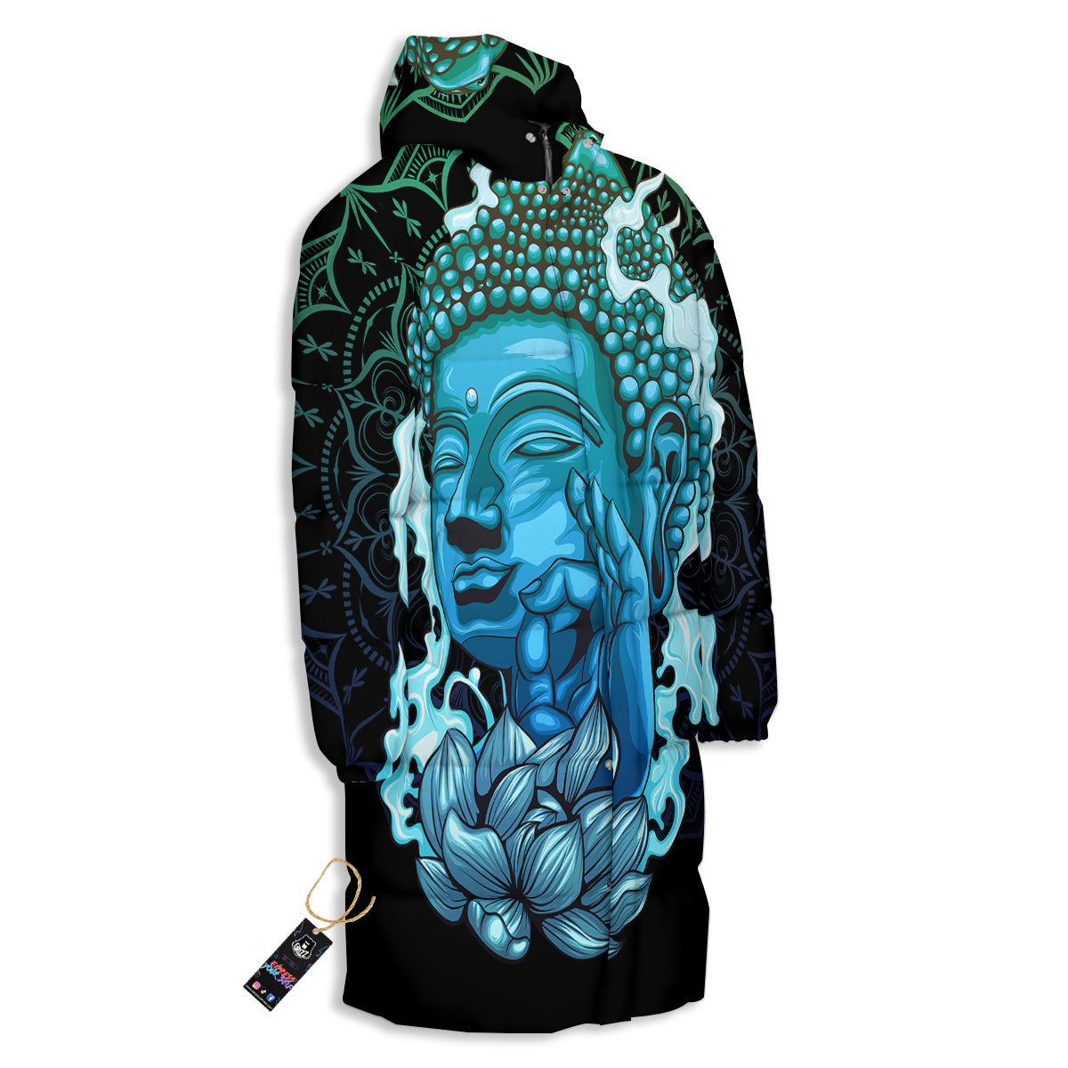 Buddha Blue Print Long Down Jacket-grizzshop