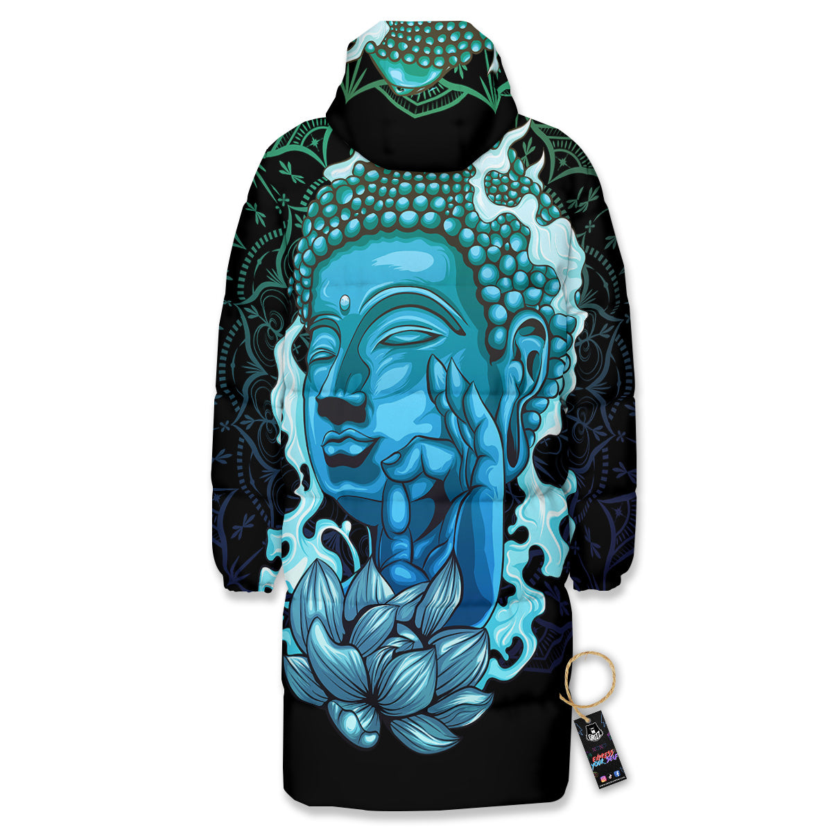 Buddha Blue Print Long Down Jacket-grizzshop