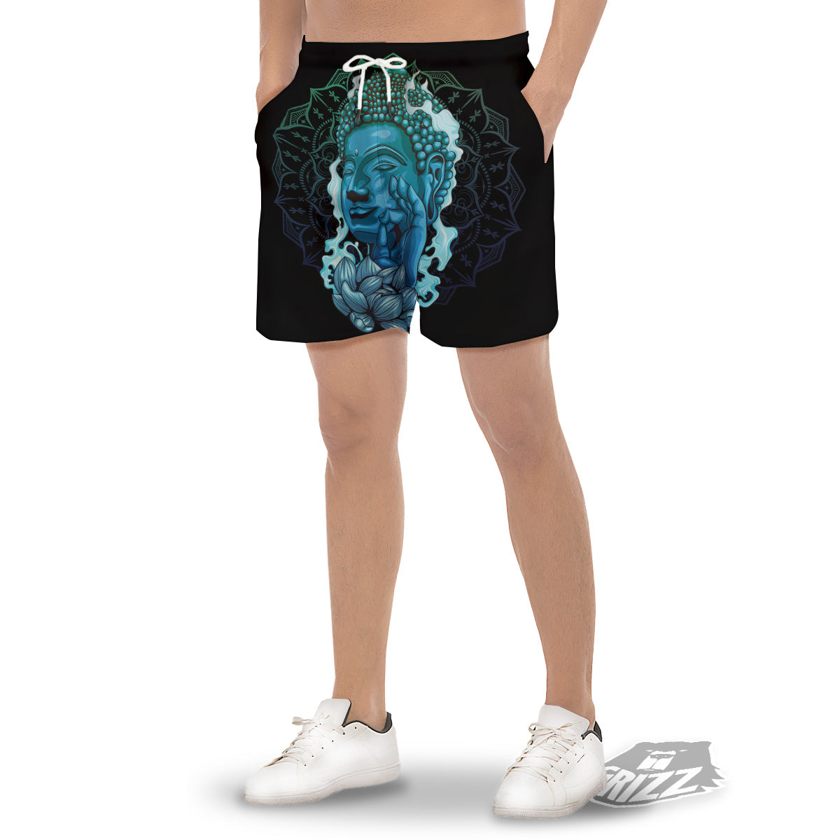 Buddha Blue Print Men's Gym Shorts-grizzshop