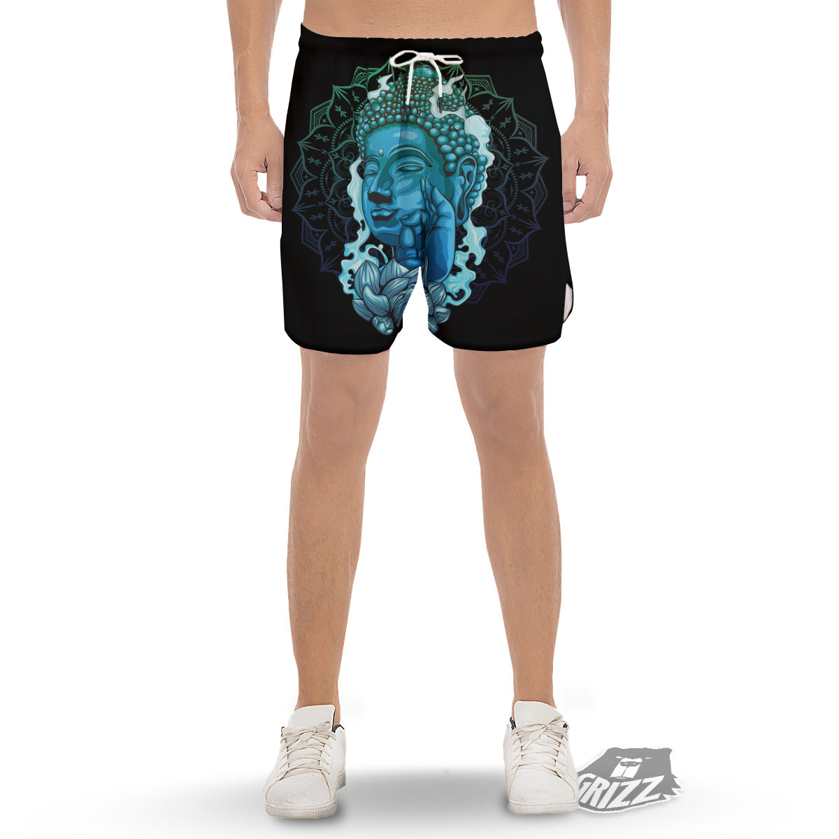 Buddha Blue Print Men's Gym Shorts-grizzshop