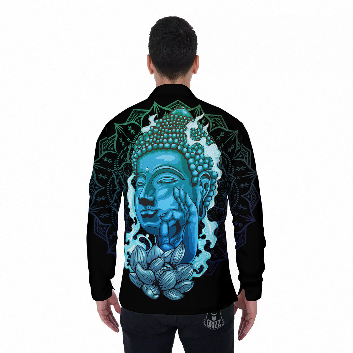 Buddha Blue Print Men's Long Sleeve Shirts-grizzshop