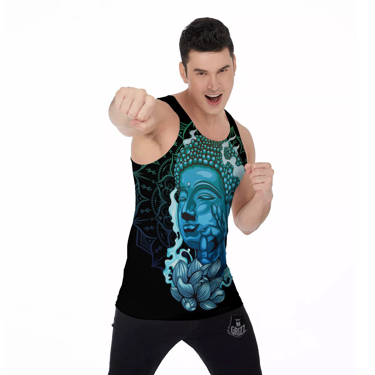 Buddha Blue Print Men's Tank Top-grizzshop