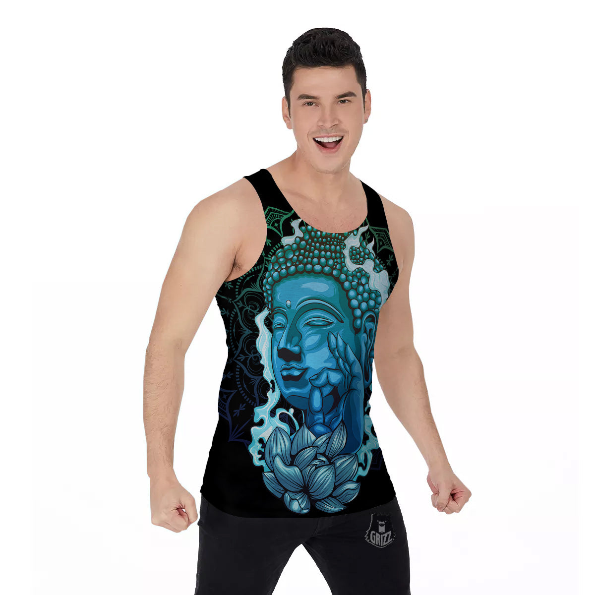 Buddha Blue Print Men's Tank Top-grizzshop