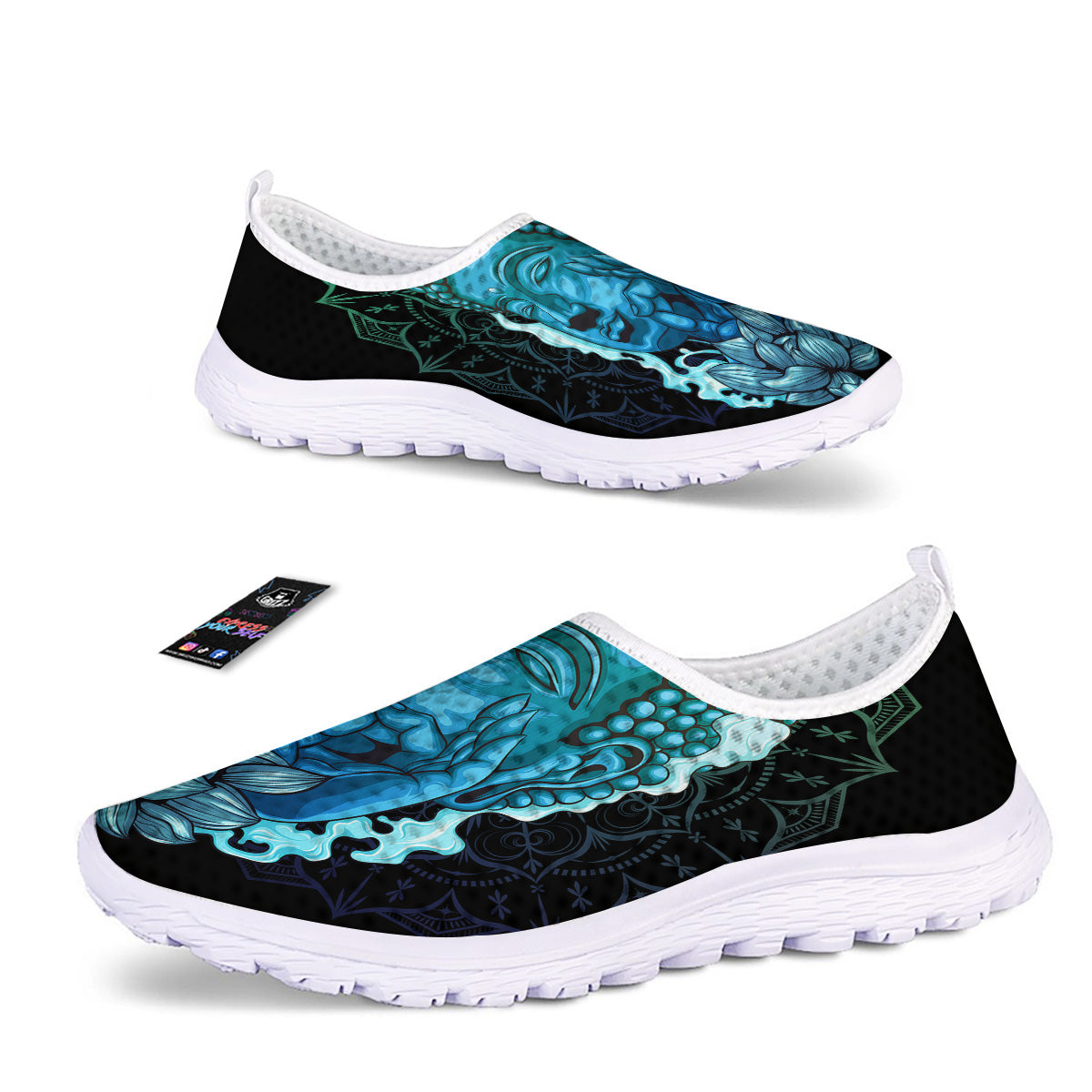 Buddha Blue Print Nurse Shoes-grizzshop