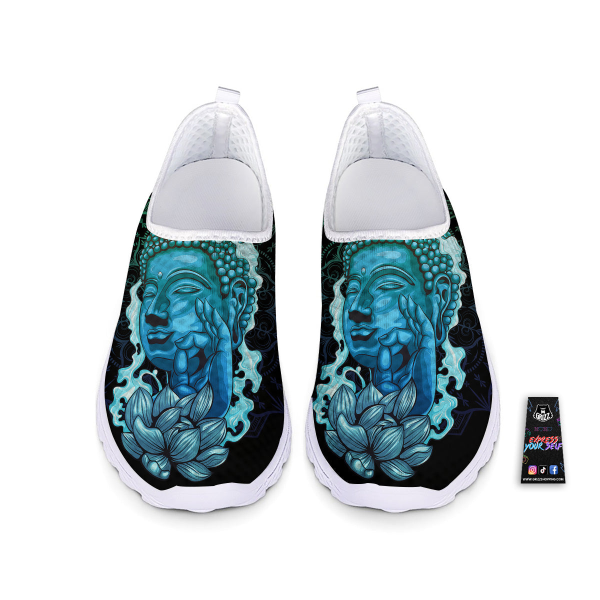 Buddha Blue Print Nurse Shoes-grizzshop