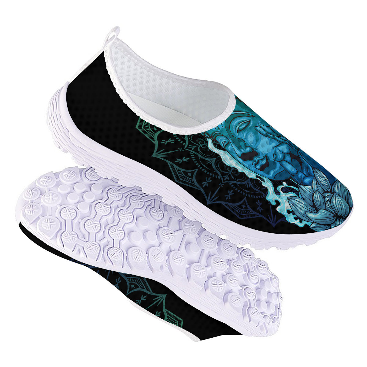 Buddha Blue Print Nurse Shoes-grizzshop