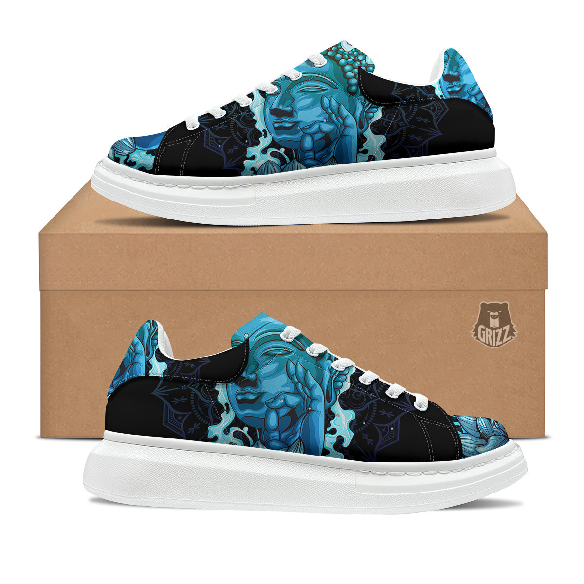 Buddha Blue Print Platform Shoes-grizzshop